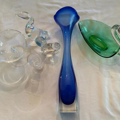 Baccarat Squirrel Figurine, MCM Blue Vase & Swan Collectibles