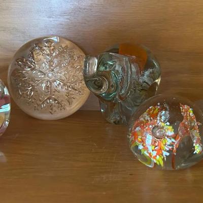 Collection Of Paperweights Including Hand-Blown Glass And Crystal