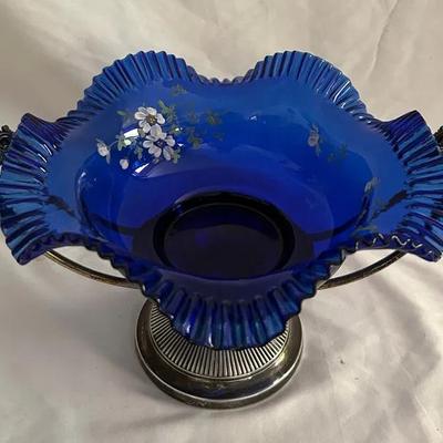 Victorian Cobalt Blue Glass Bride’s Basket