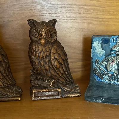 Wise Owl & Sailing Ship Bookends