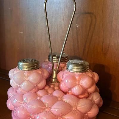 Consolidated Glass Pink Bulging Petal Castor Set