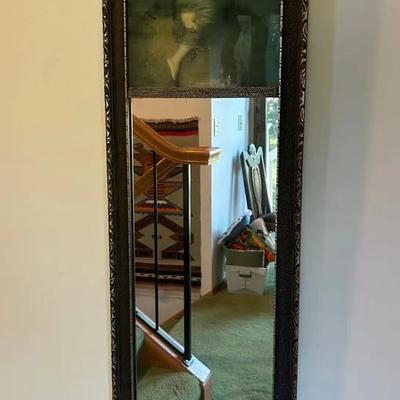 Vintage Framed Mirror With Decorative Top Panel