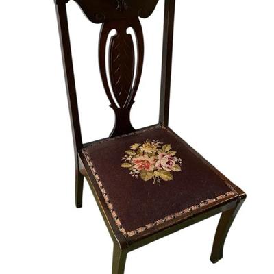 Mahogany Side Chair With Needlepoint Seat