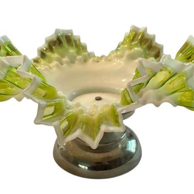 Victorian Glass Bridal Basket With Metal Base