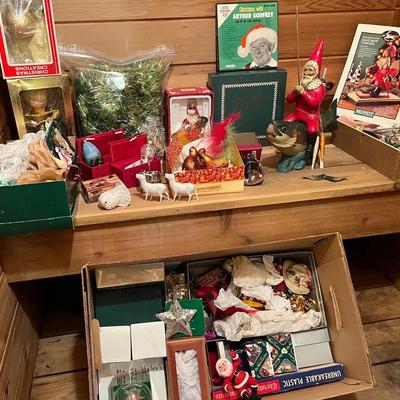 Vintage Christmas Decor Mystery Lot With Fishing Santa