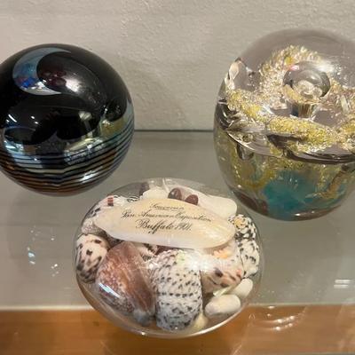 Vintage Art Glass Paperweights, Signed Moon Star +