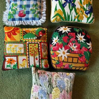 Set Of 5 Small Needlepoint Pillows