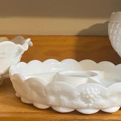 Vintage Milk Glass Serving Bowls And Tray