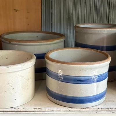 Blue Stripe Stoneware Crocks & More