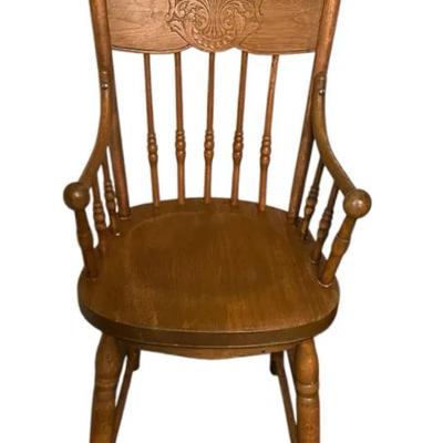Wooden Press-Back Chair With Carved Design
