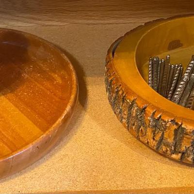 Wooden Nut Cracker Bowl With Picks & Wooden Squirrel Serving Tray