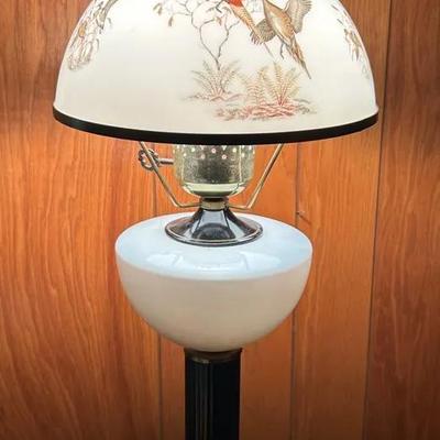 Vintage Hurricane Lamp With Flying Pheasants