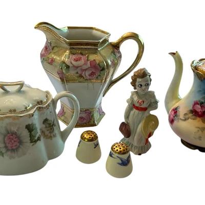 Hand-Painted Teapots, Salt/Pepper Shakers & Figurine