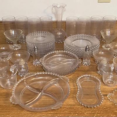 Large Collection Of Vintage Hobnail Glasses, Plates, Salt And Pepper Shakers, & More