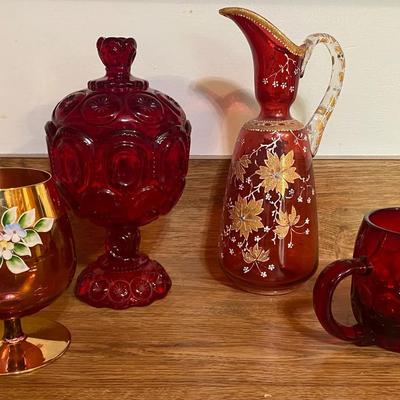 Vintage Red Glass With Gold Details 