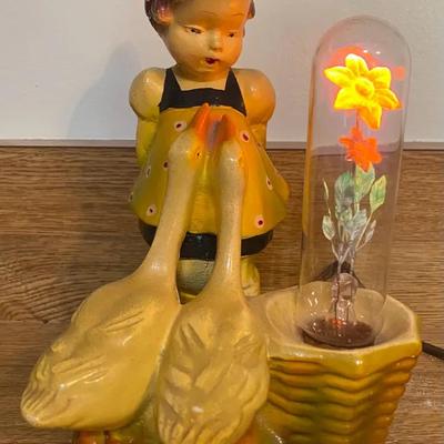 Vintage Goose Girl With Working Flower Bubble Light