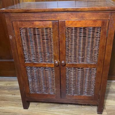 Wooden Accent Cabinet With Rattan-Style Doors 