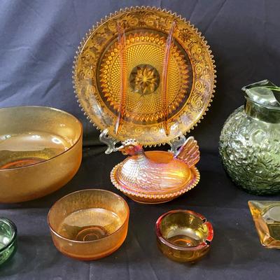 Amber And Green Glassware 