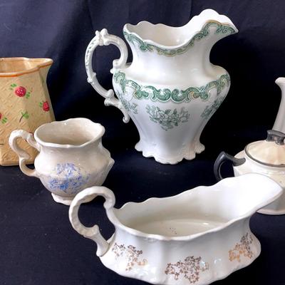 Assorted Pitchers, Tea Pot, And Gravy Boat (6)