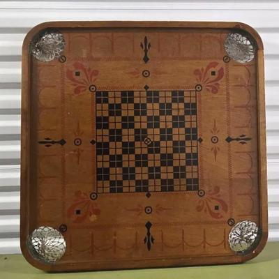 Antique Carrom Board & Game Pieces