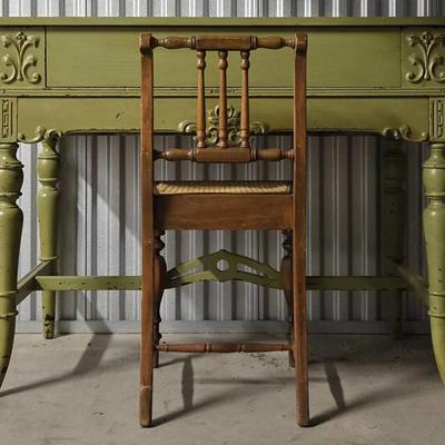 French Provincial Style Green-Painted Desk + Chair