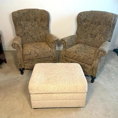 Two Barkalounger Recliners And Ottoman 