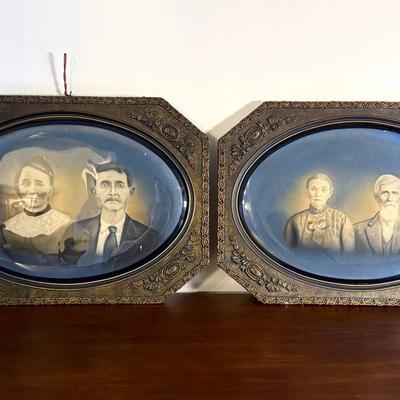 2 Late Victorian Gesso On Wood Framed Portraits