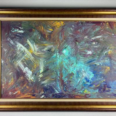 Original Signed & Framed Large Mid-Century Colorful Painting - Oil on Canvas