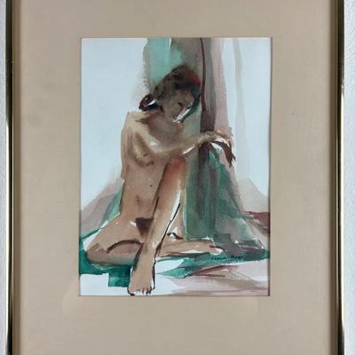 Marion Maas - Signed & Framed Female Nude Original Watercolor