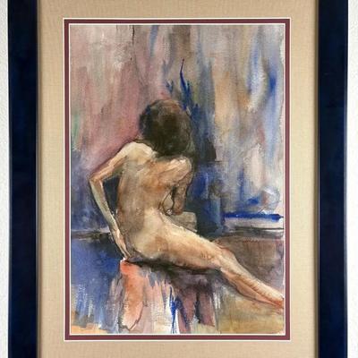 Marion Maas - Signed & Framed Female Nude Original Watercolor