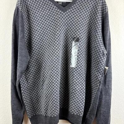 Cezani - Brand New Dark Grey Checkerboard Merino Wool Sweater