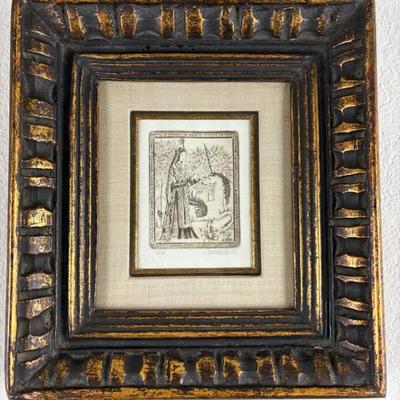 Signed & Numbered Framed Woman W/ Unicorn Original Etching (15/100)