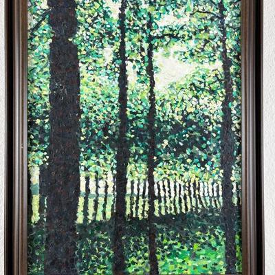 Abstract Modernist Forest Scene Framed Original Painting