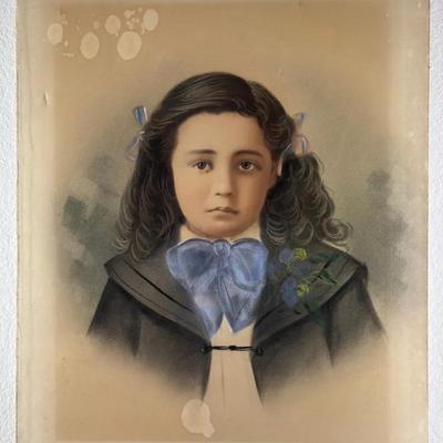 Vintage/ Antique Finely Painted Pastel Portrait of Young Girl