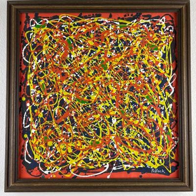 After Jackson Pollack - Framed Colorful Abstract Painting