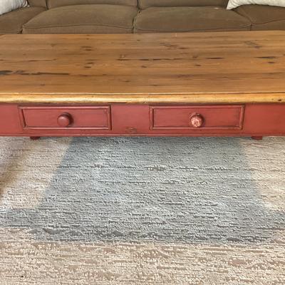 Roman Leg Rustic Coffee Table - Painted and Natural Wood 