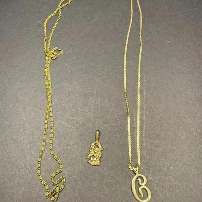 Gold and Gold Plated Necklace Suite- Includes 2 Pendants 
