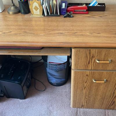 Mid-Century Oak Desk L-Shaped Convertible - Pull-Out Keyboard Tray