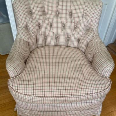 Vintage Custom-Upholstered Tufted Swivel Armchair - Beige Neutral Color