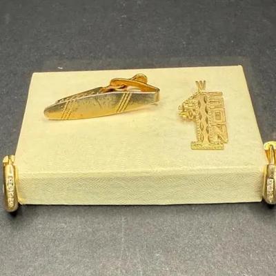 Gold Pendant 14k, 14k Earrings, and Tie Clip 