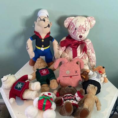 Popeye, Ugly Doll and Variety of Bear Stuffies, 9 Pcs