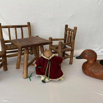 Vintage Miniature Furniture Set, Duck Planter and Bear Doll