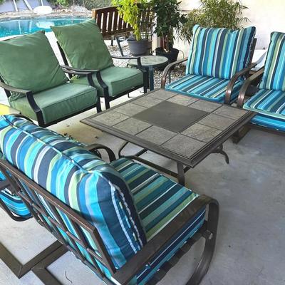 Wrought-Iron Patio Set - 6 Chairs, 3 Tables - Teal Green Navy Black