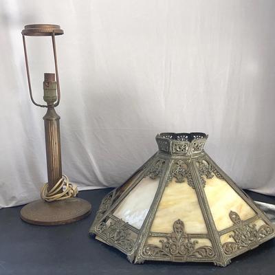 Art Nouveau Antique Slag Marble Glass and Brass Table Lamp