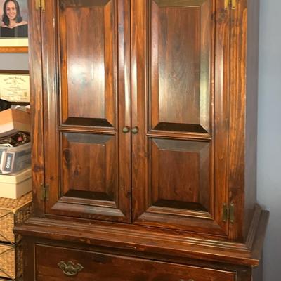 Vintage Darkwood Armoire / Media Cabinet - Brass Handles