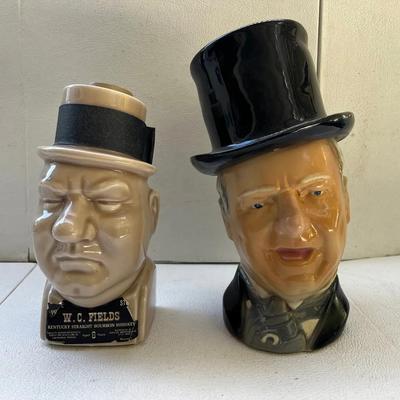 W C Fields Kentucky Straight Bourbon Whiskey Porcelain Bottles, 2 Pcs - Vintage