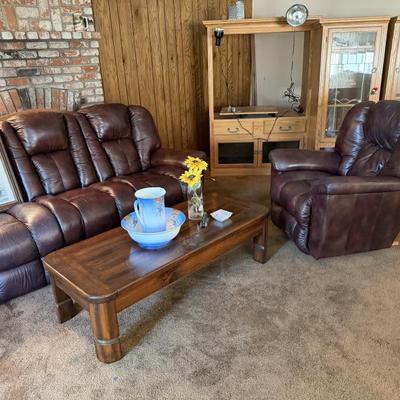 Pleather reclining couch and side Chair