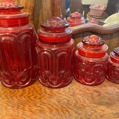 LE Smith Moon and Stars Amberina Glass Jars Set