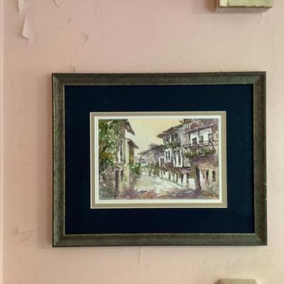 Wall art street lined with old buildings