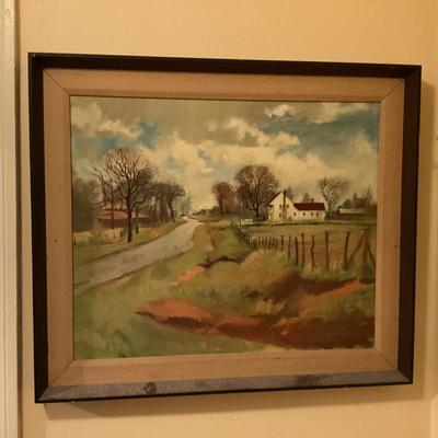 Wall art rural scene road leads to farmhouse